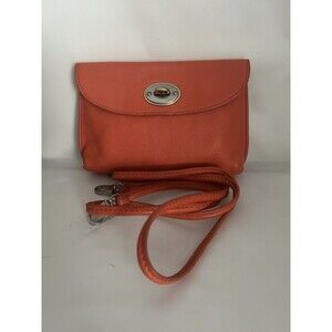 Fossil Pebble Leather Crossbody Bag Orange Turnlock Flap Small Handbag